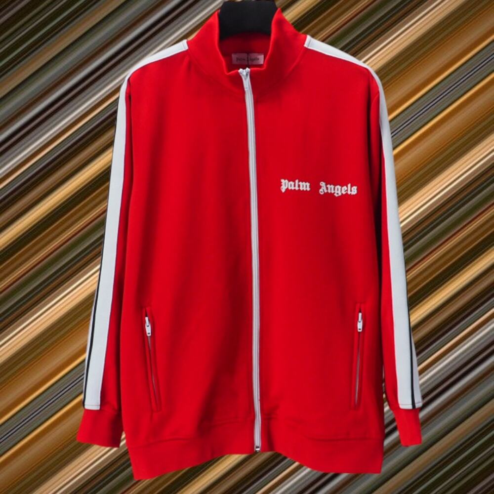 Palm Angels Red Stand-Up Collar Zipper Jacket